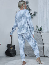 Shiny Tie-dye Round Neck Top and Drawstring Pants Lounge Set
